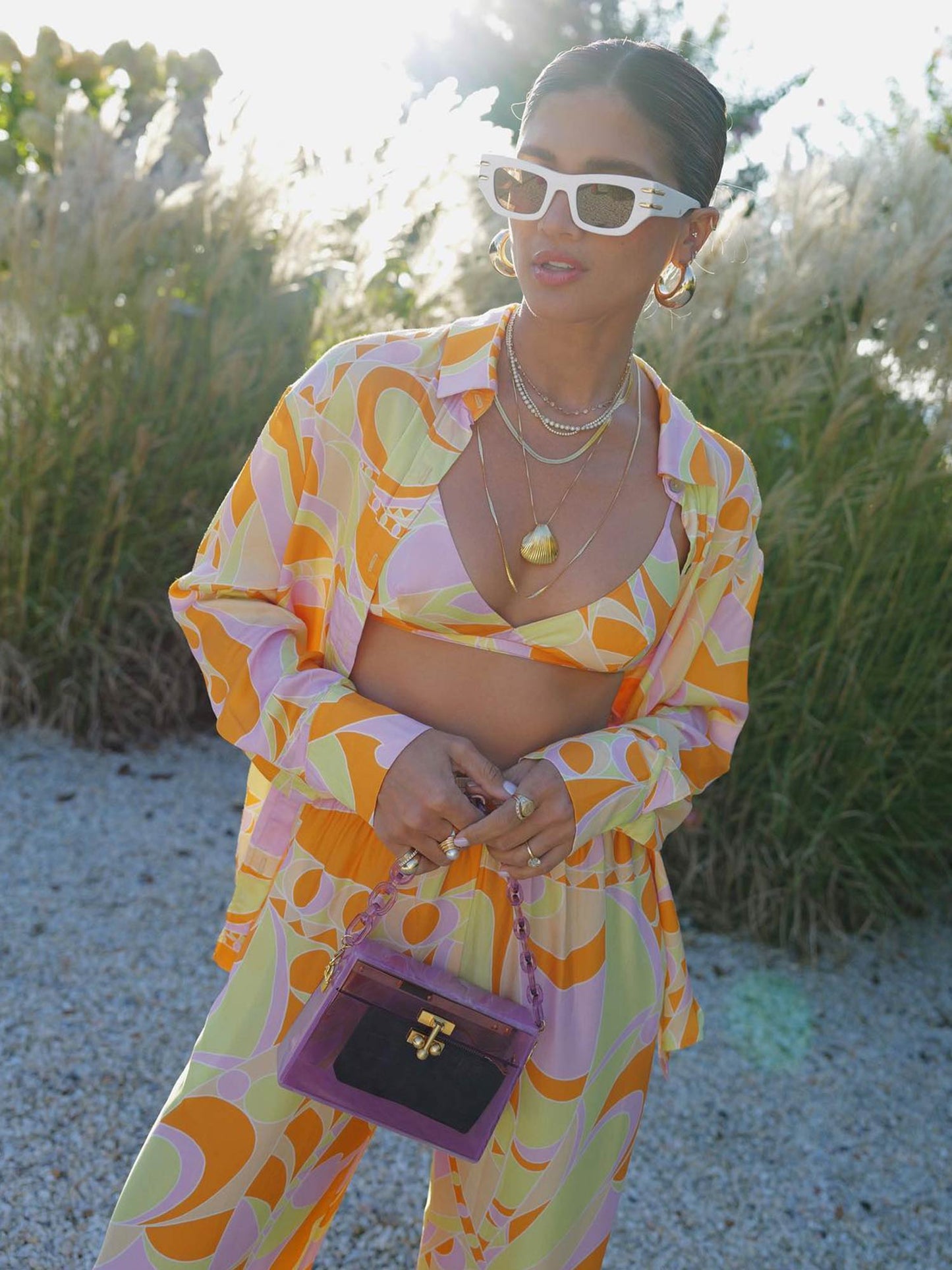 Tropical Beach Graphic Print Button-Up Shirt