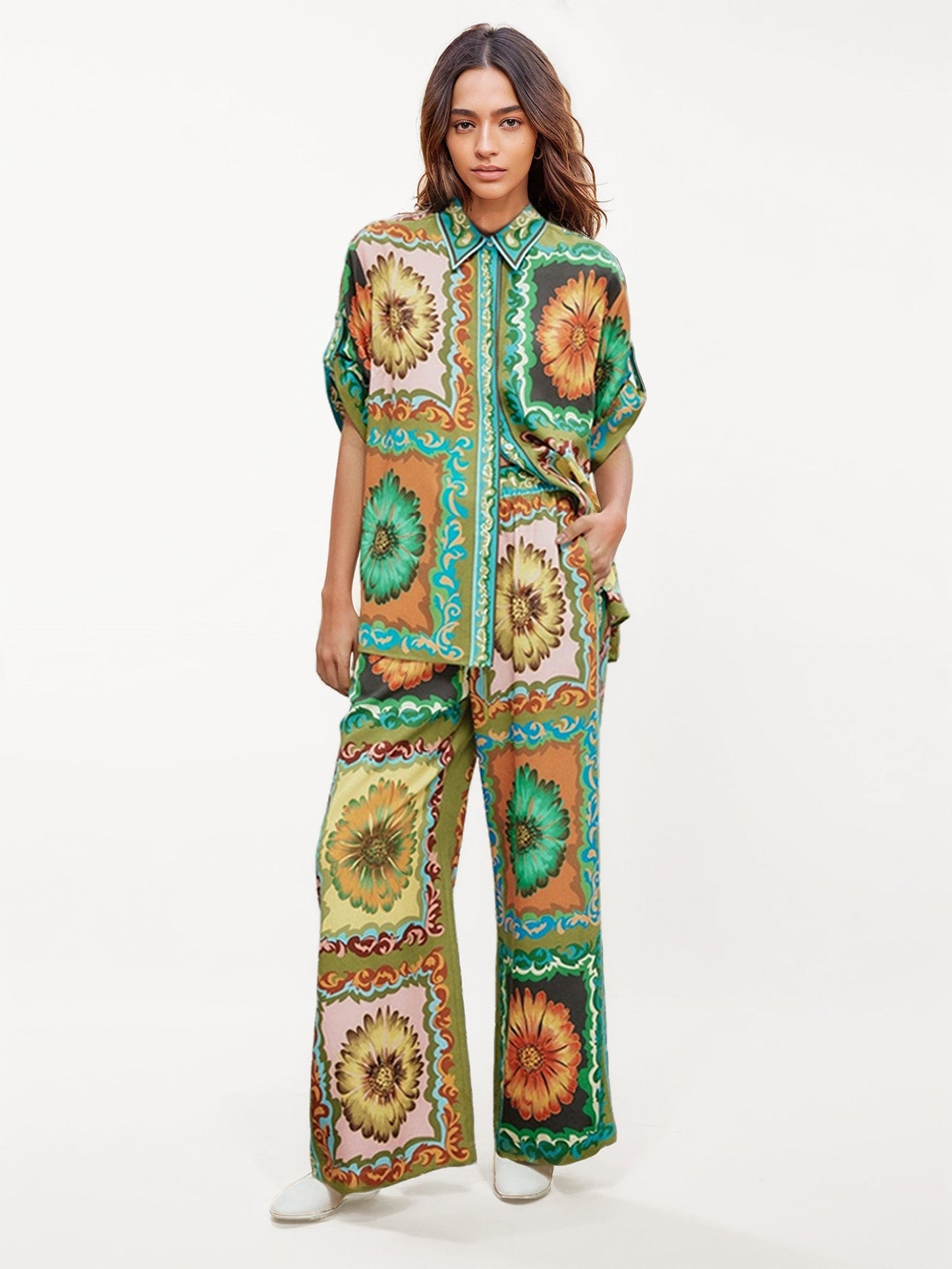 Floral Harmony Wide-Leg Pants