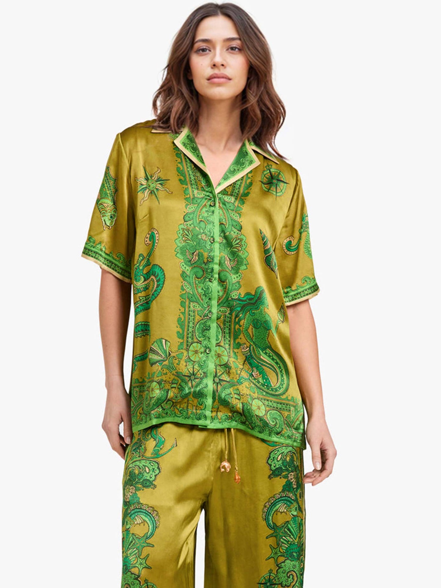 Floral Print Satin Button-Down Shirt