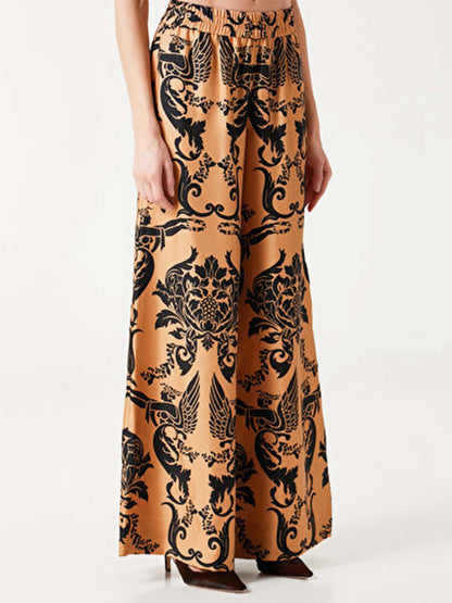 Bohemian Satin  Pants with Feather Accents