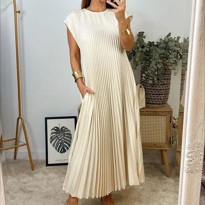 Sleeveless Pleated Simple Solid Color Dress👗