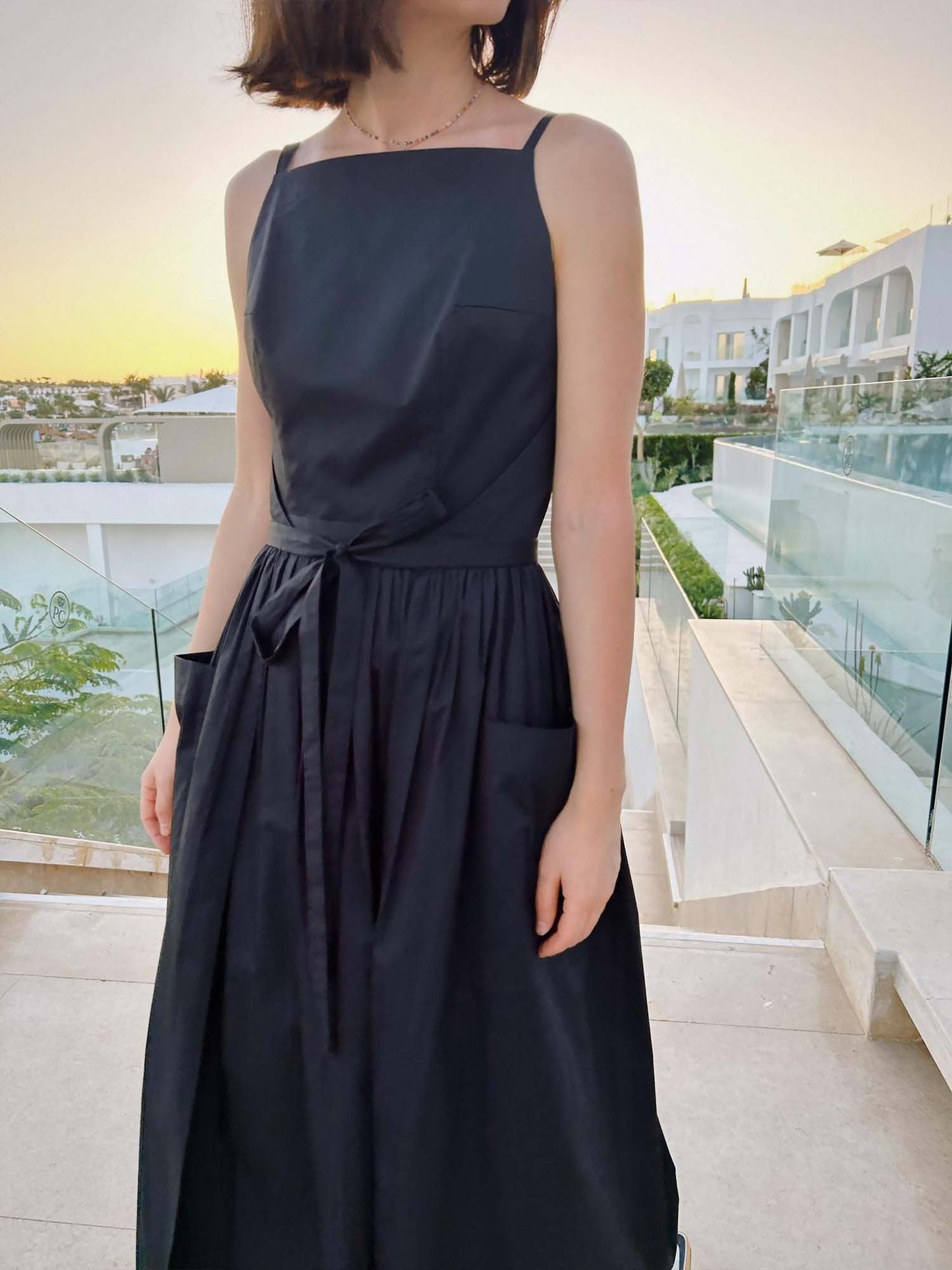 Black Belted Midi Dress