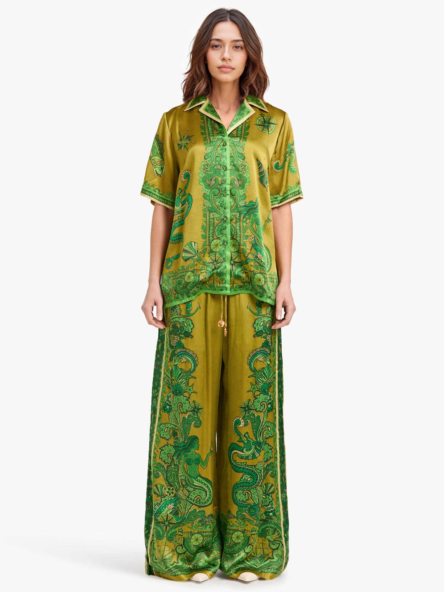 Floral Print Satin Button-Down Shirt