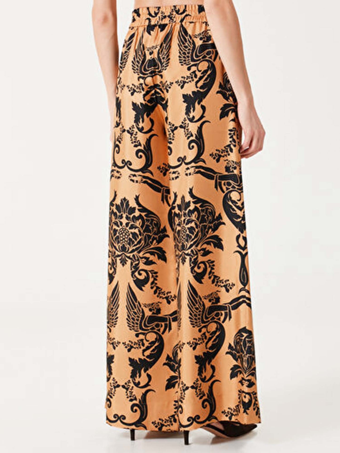 Bohemian Satin  Pants with Feather Accents