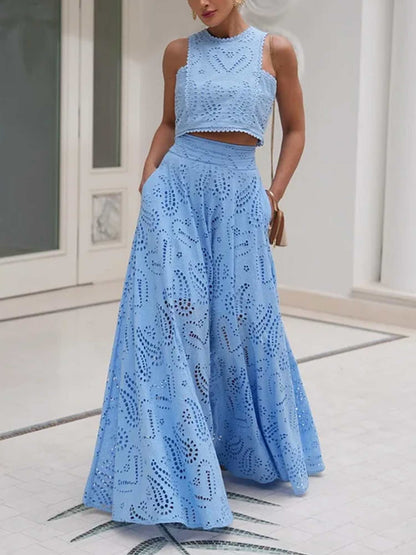 Embroidered Eyelet Maxi Skirt