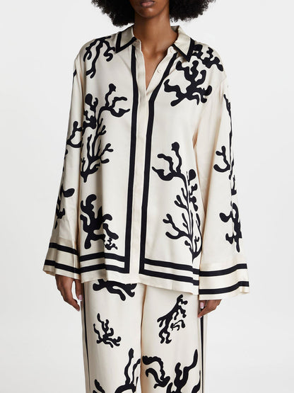 Black Coral Print Button-Up Shirt