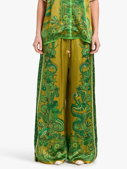 Floral Print Satin Loose-Fit Pants