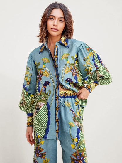 Bohemian Floral Print Button-Up Shirt