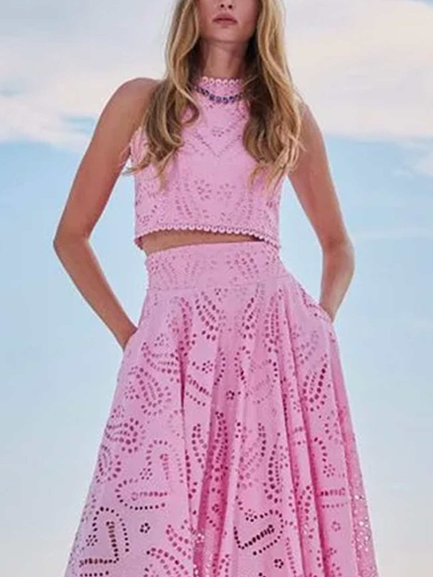 Embroidered Eyelet Crop Top