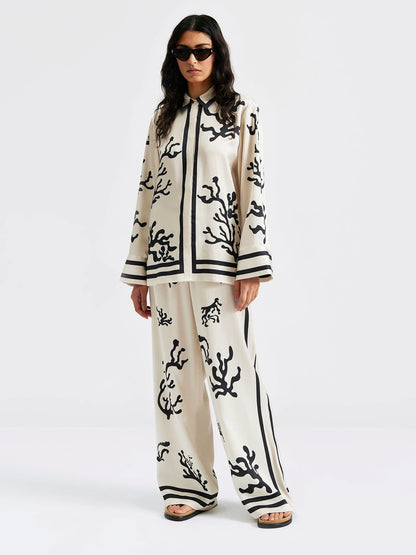 Black Coral Print Button-Up Shirt