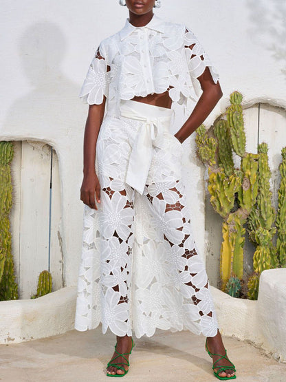 Floral Lace Cut-Out Pants