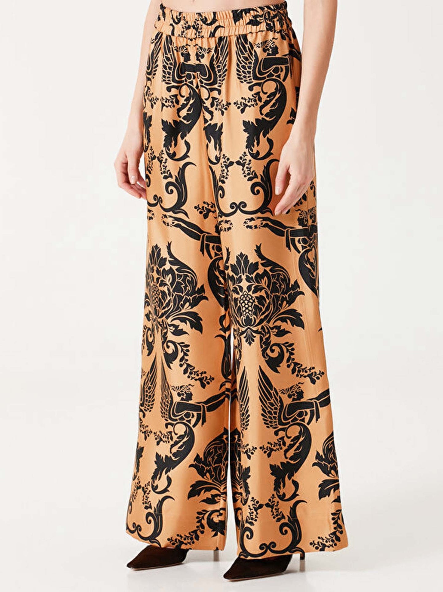 Bohemian Satin  Pants with Feather Accents