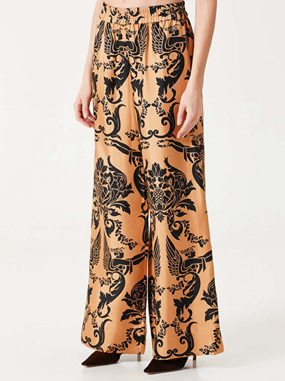 Bohemian Satin  Pants with Feather Accents