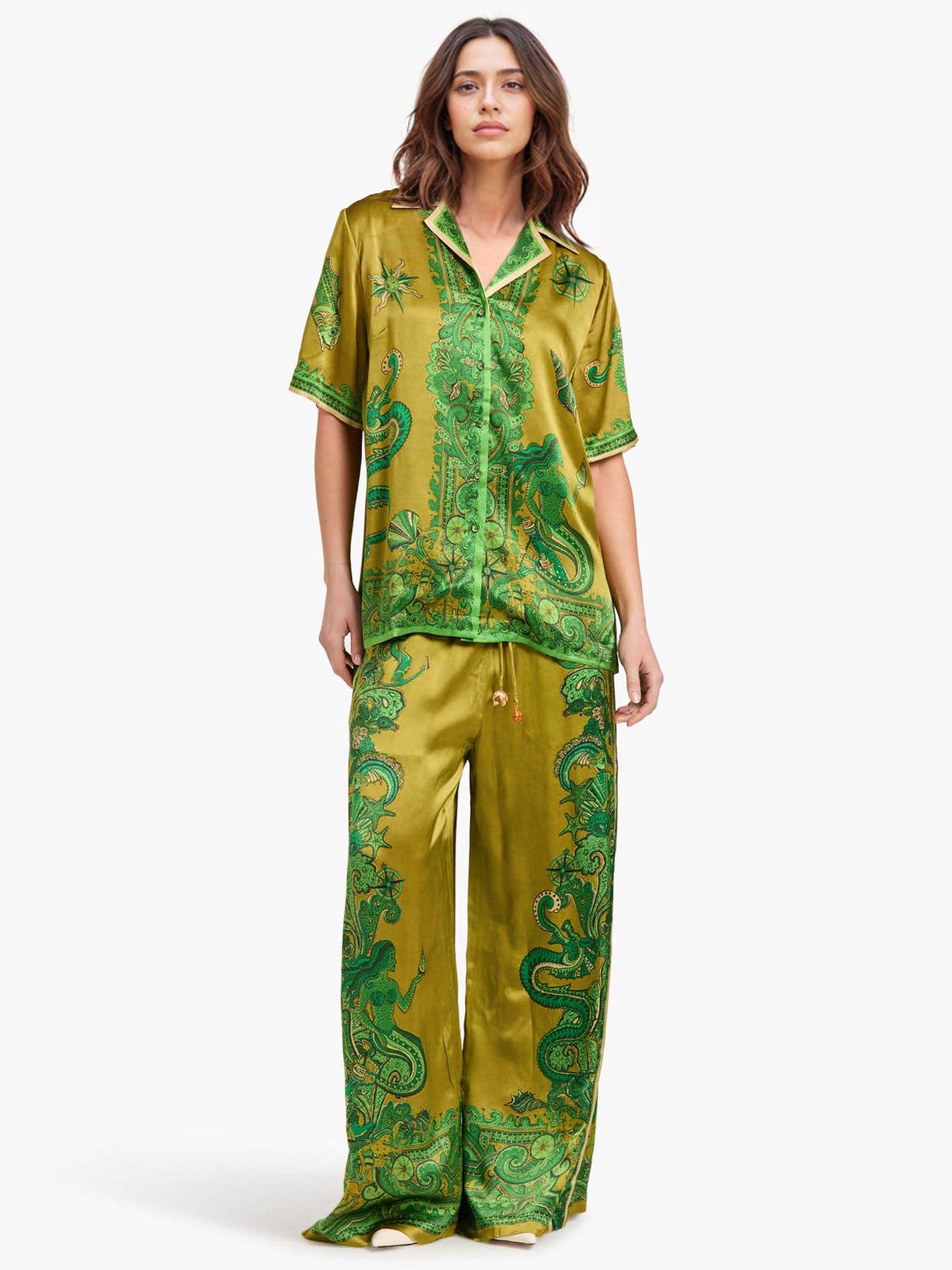 Floral Print Satin Button-Down Shirt