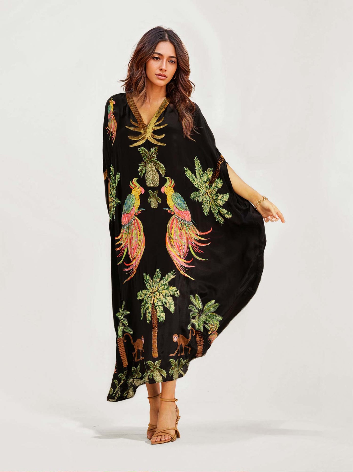 Black/Pink Parrot Print Maxi Dress