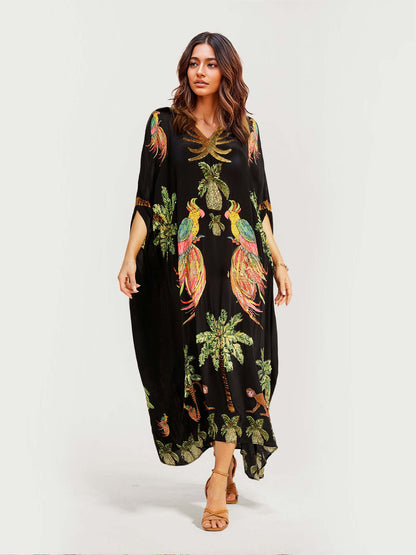 Black/Pink Parrot Print Maxi Dress