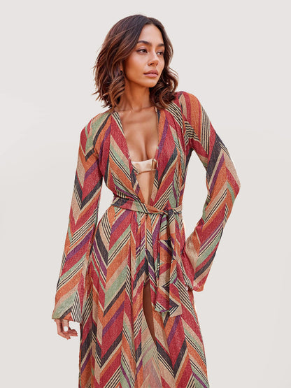 Chevron Print Open-Front Cardigan