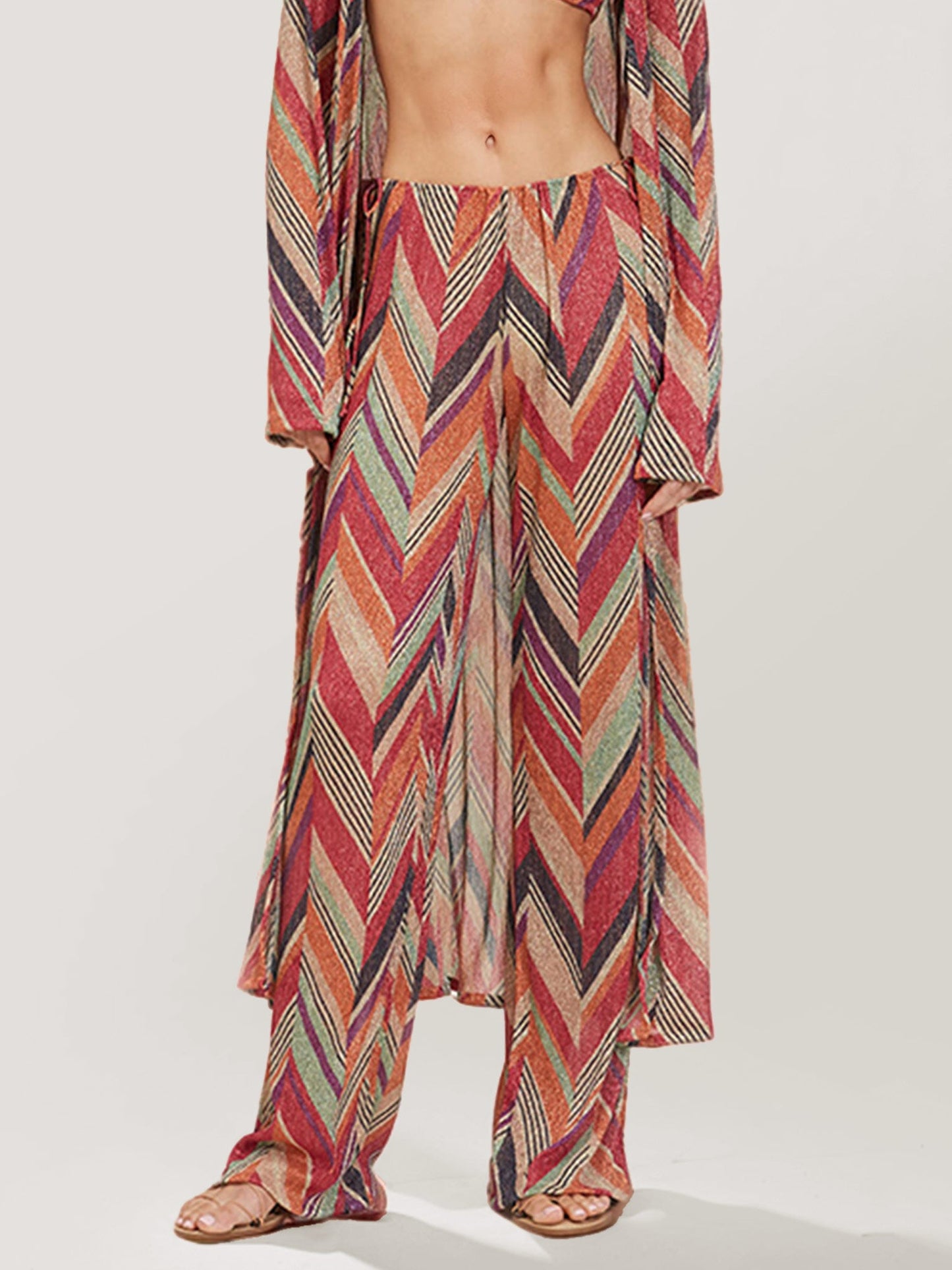 Chevron Print Wide-Leg Pants