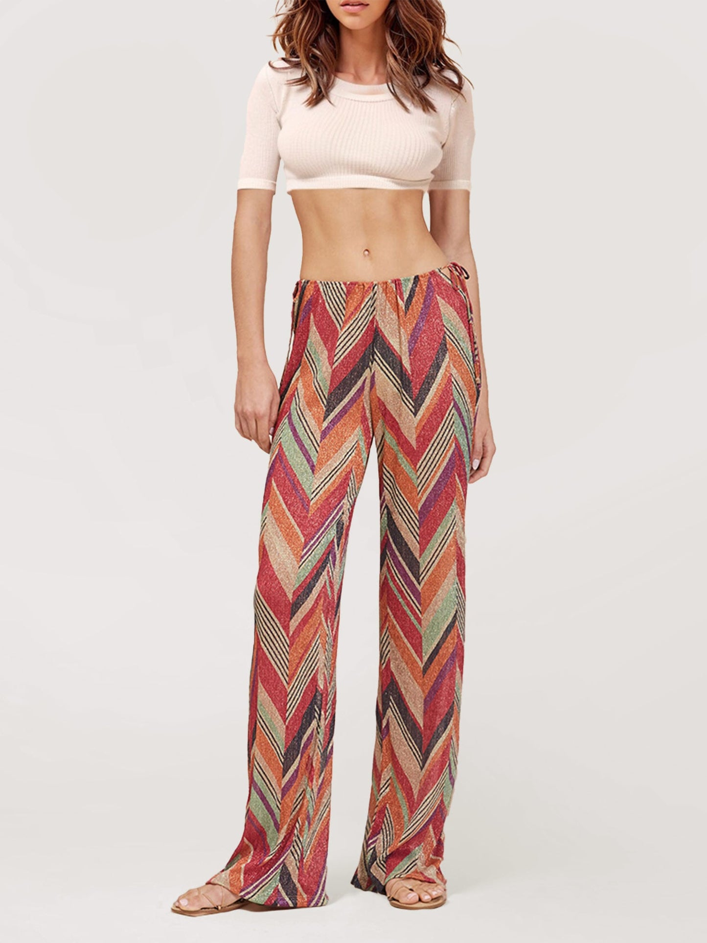 Chevron Print Wide-Leg Pants