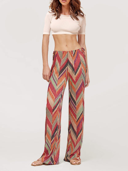 Chevron Print Wide-Leg Pants