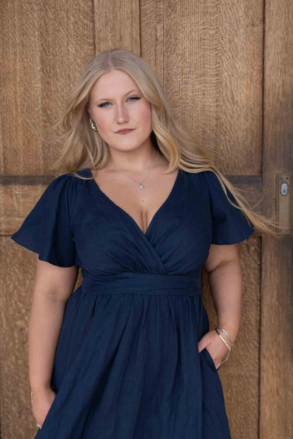 Phoebe Navy Dress - 100% Linen