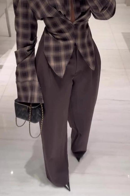 Kafra Brown Plaid Blouse