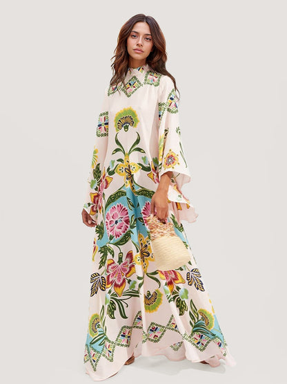 Floral Print Bohemian Long Sleeve Maxi Dress