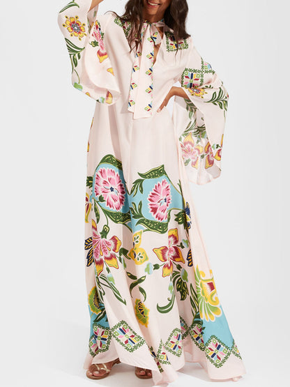 Floral Print Bohemian Long Sleeve Maxi Dress