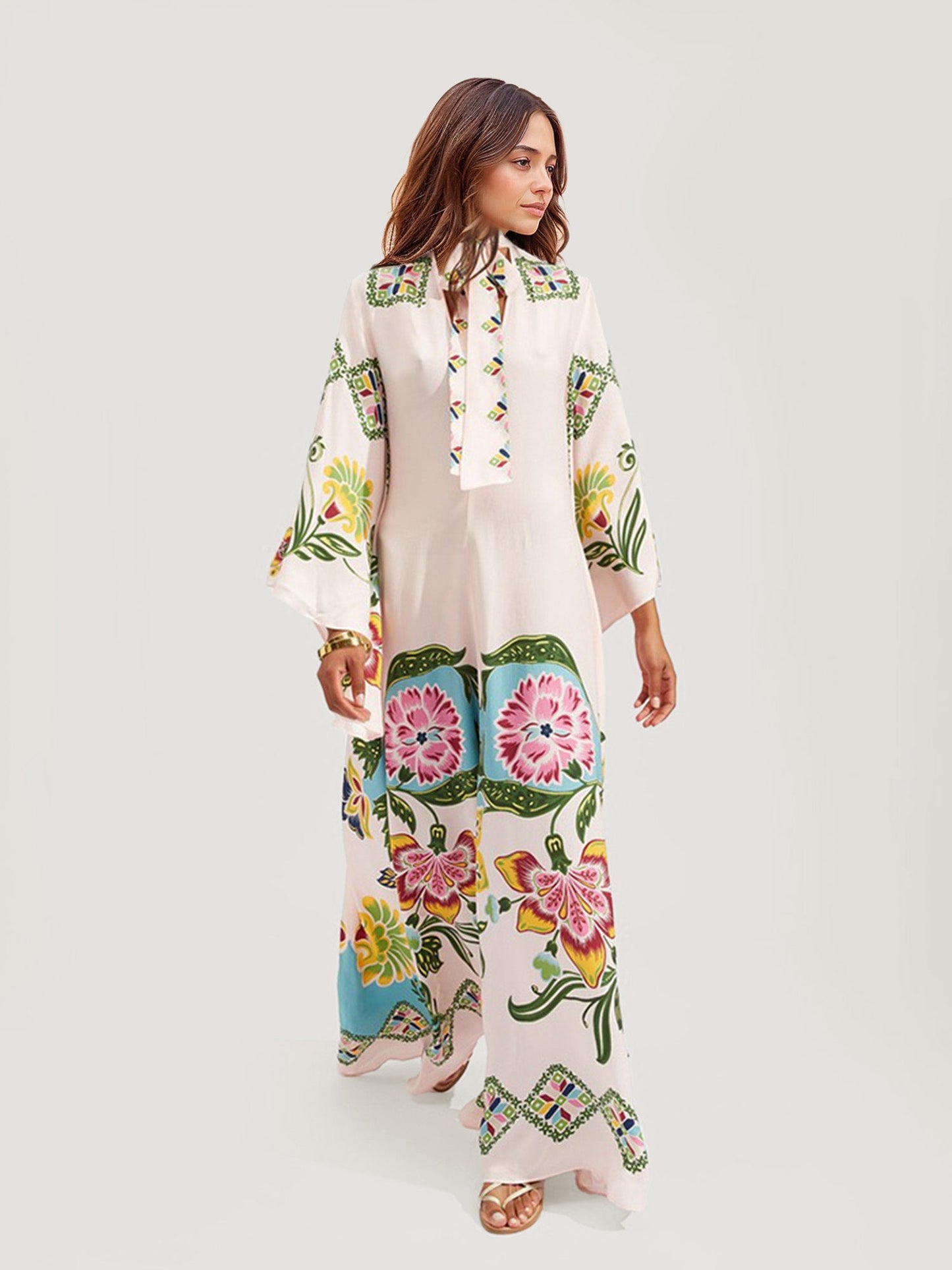 Floral Print Bohemian Long Sleeve Maxi Dress