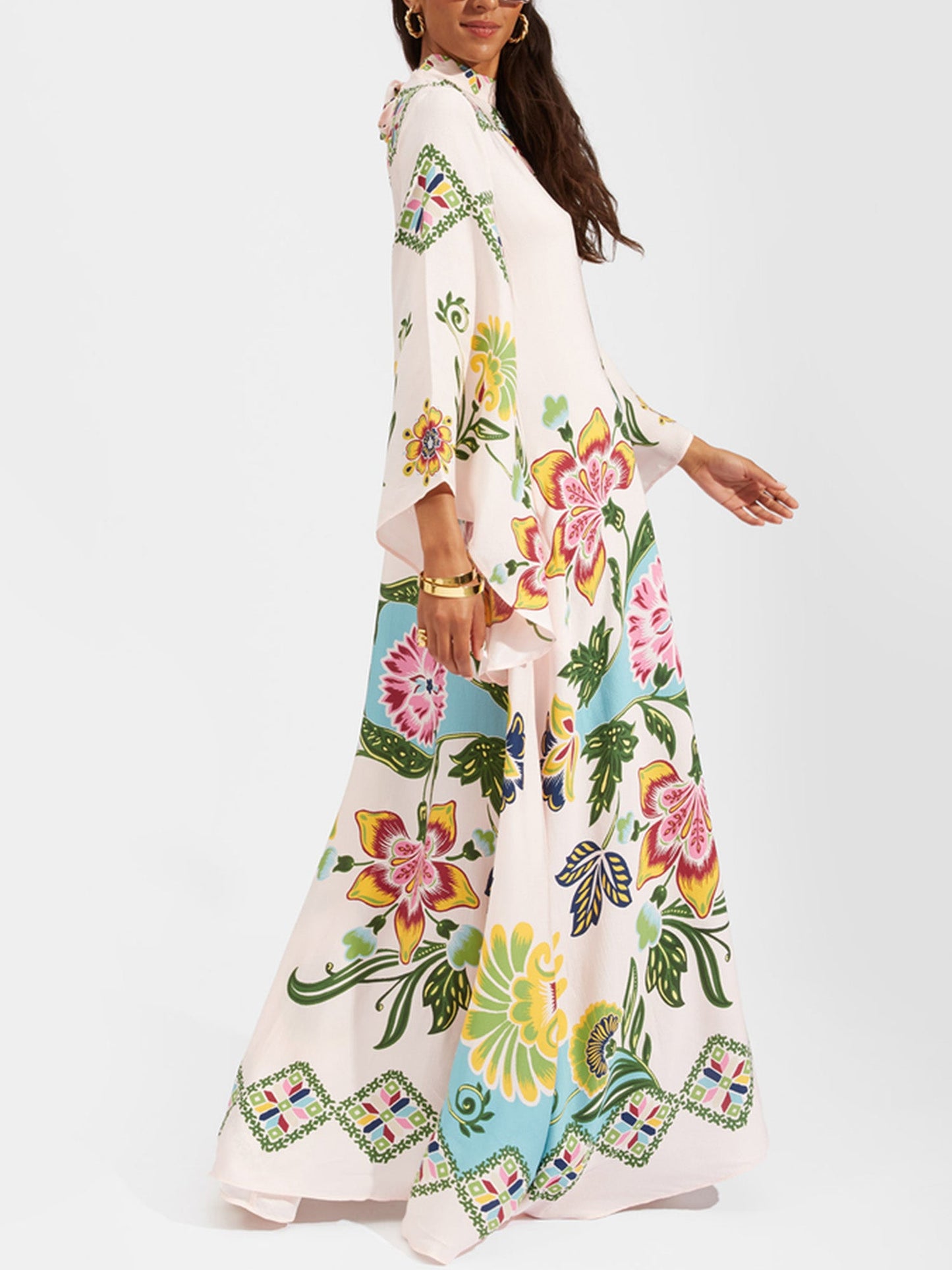Floral Print Bohemian Long Sleeve Maxi Dress