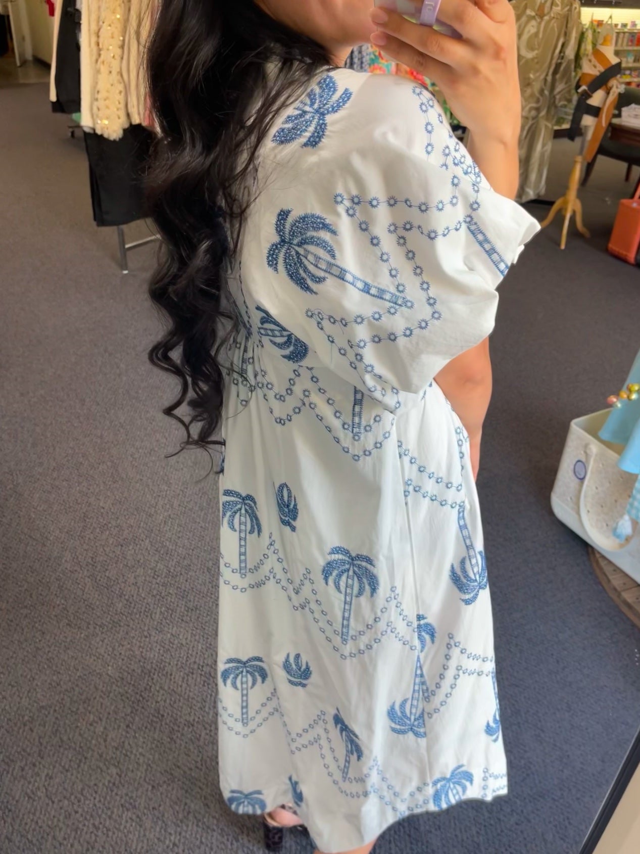 Palm Tree Print Midi Dress