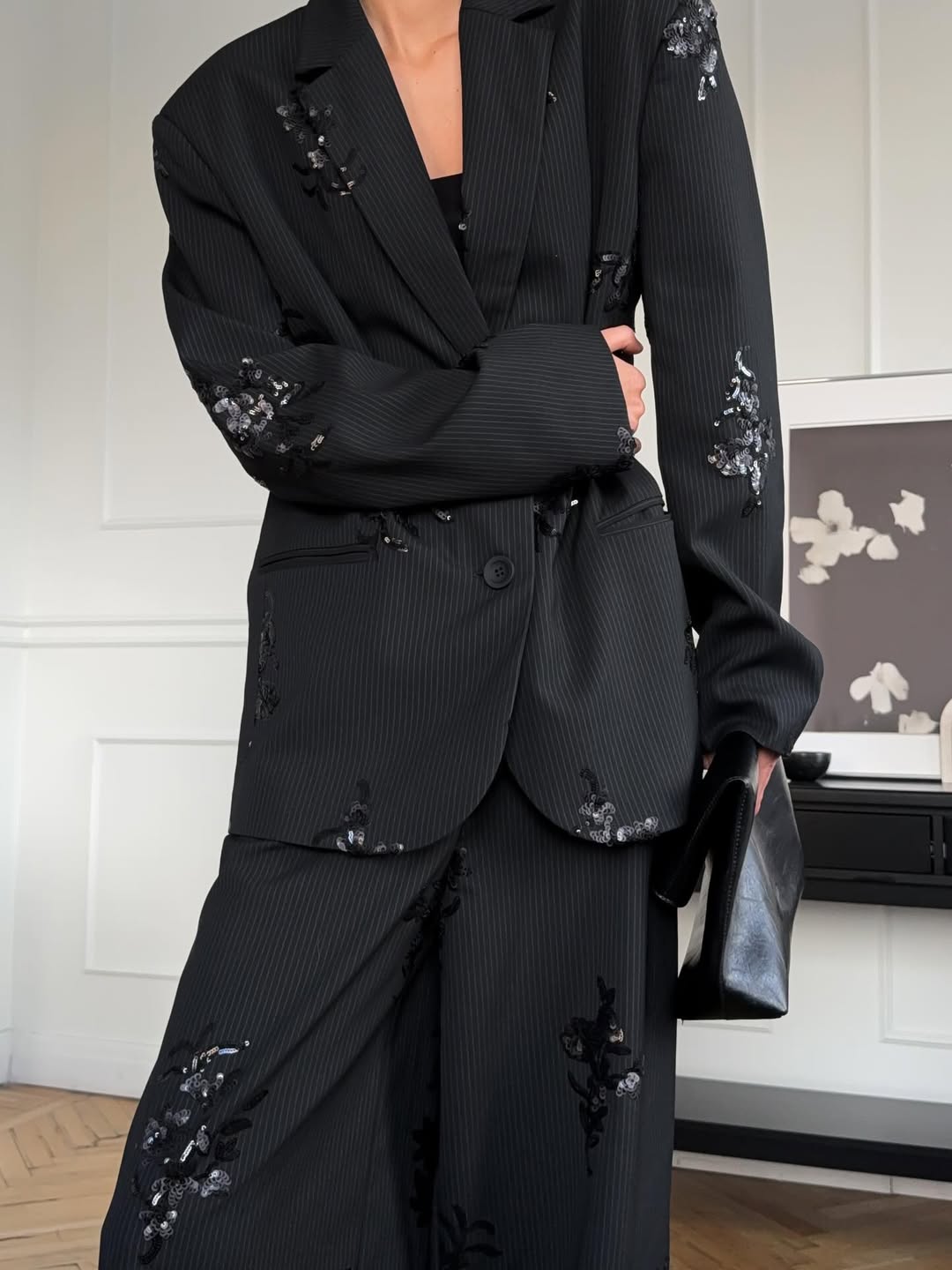Sequin-Embellished Blazer & Trousers Set