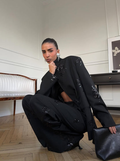 Sequin-Embellished Blazer & Trousers Set