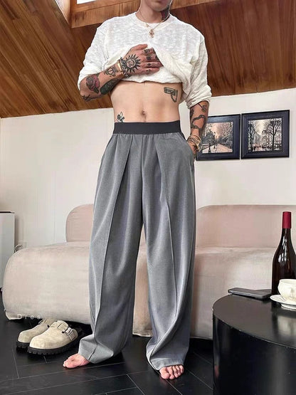 Men’s Wide Leg Dress Pants – High Waist Loose Fit Casual Straight Trousers