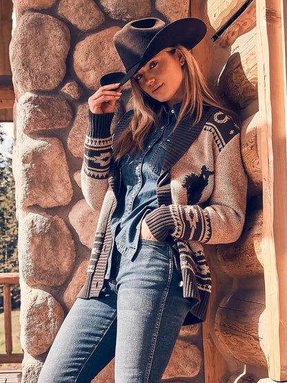 Western Style Shawl Collar Cardigan