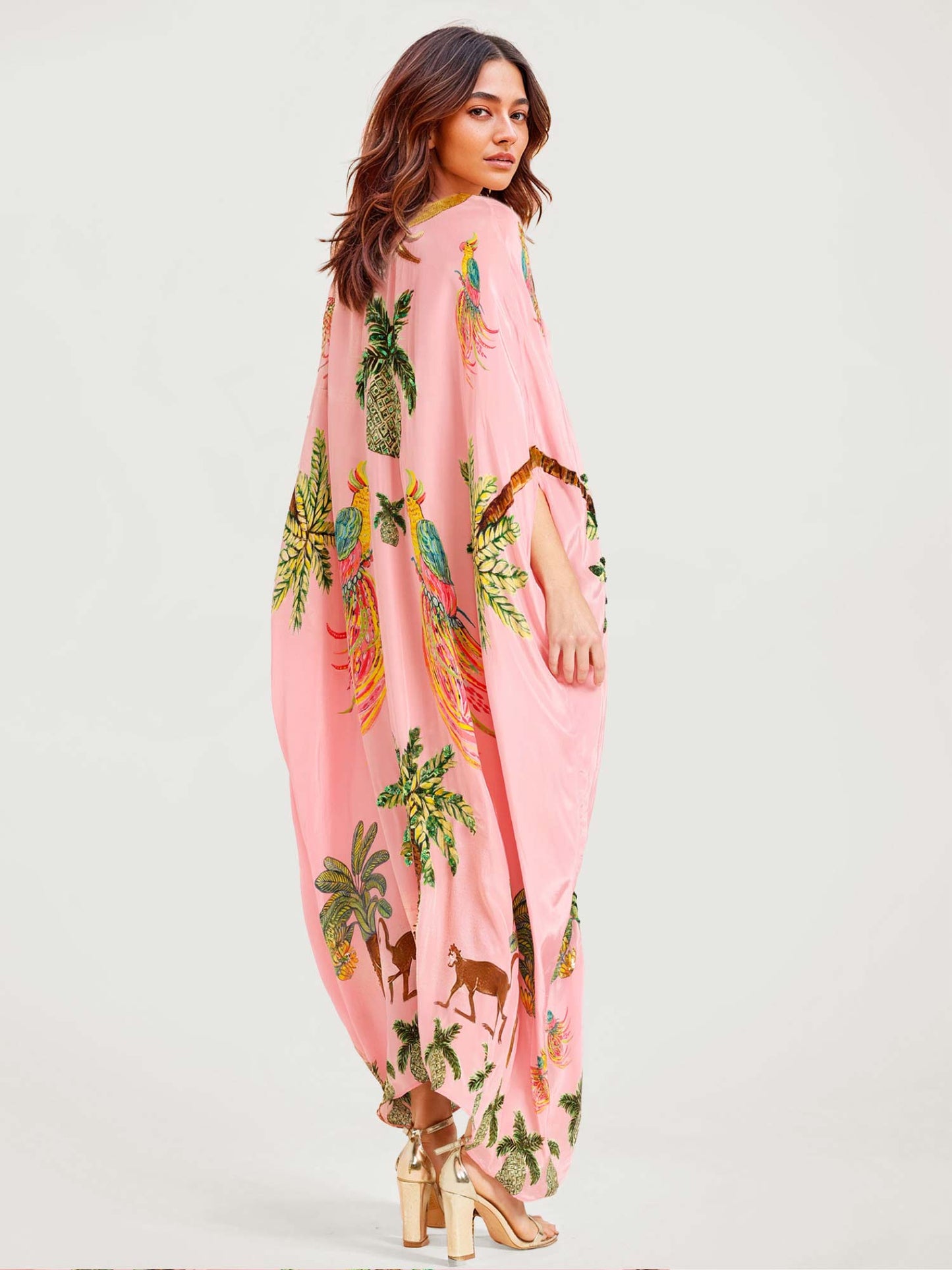 Black/Pink Parrot Print Maxi Dress