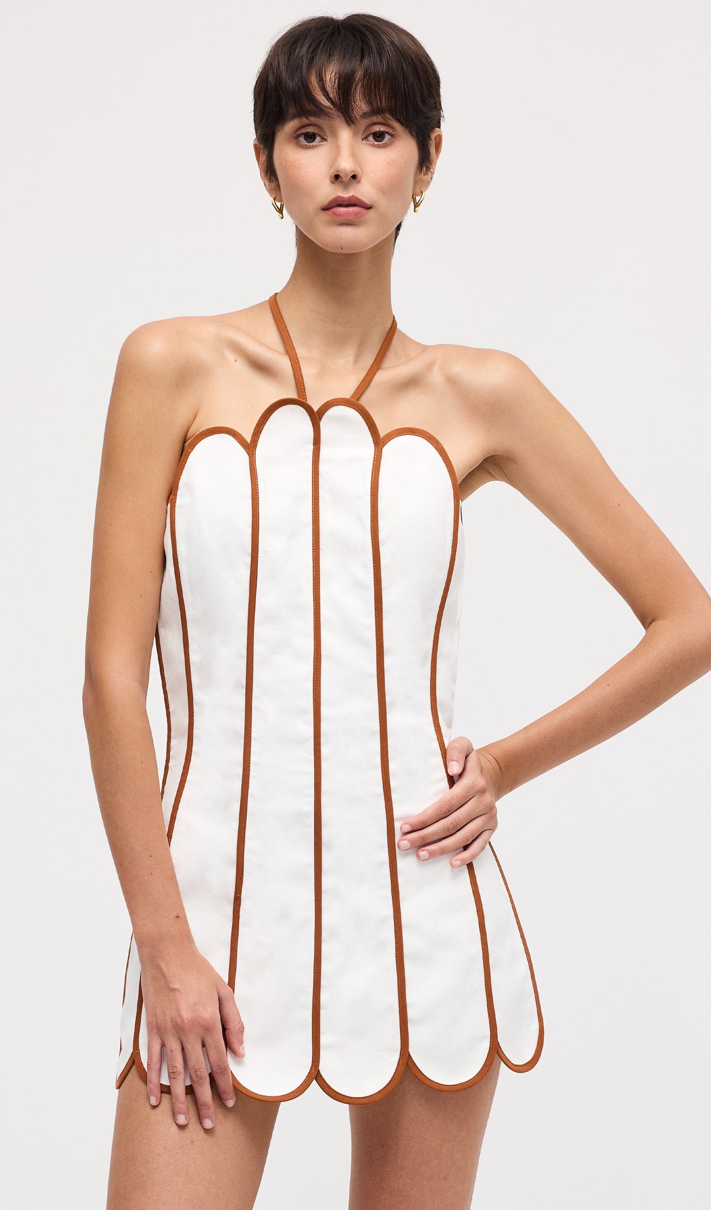 Scalloped Linen Halter Mini Dress