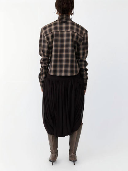 Kafra Brown Plaid Blouse