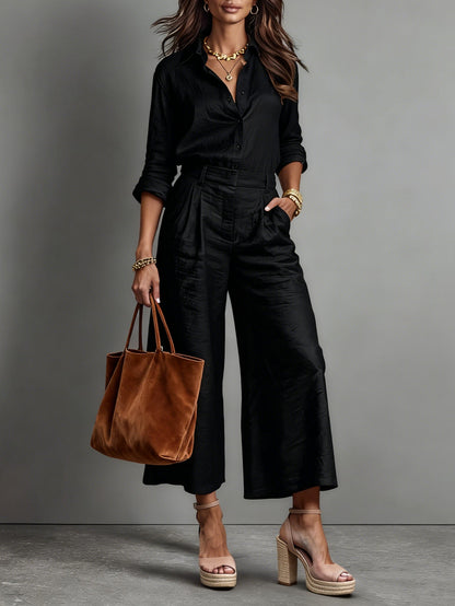 Pink Capri Pants and Loose Shirt Linen Set