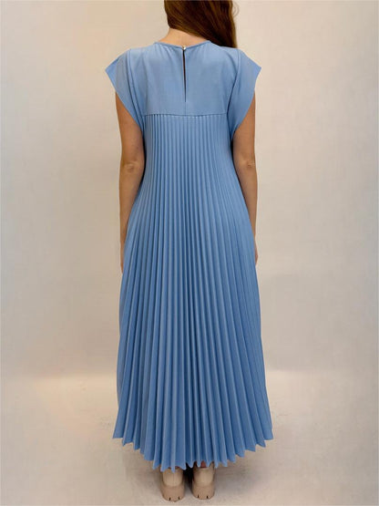 Sleeveless Pleated Simple Solid Color Dress👗
