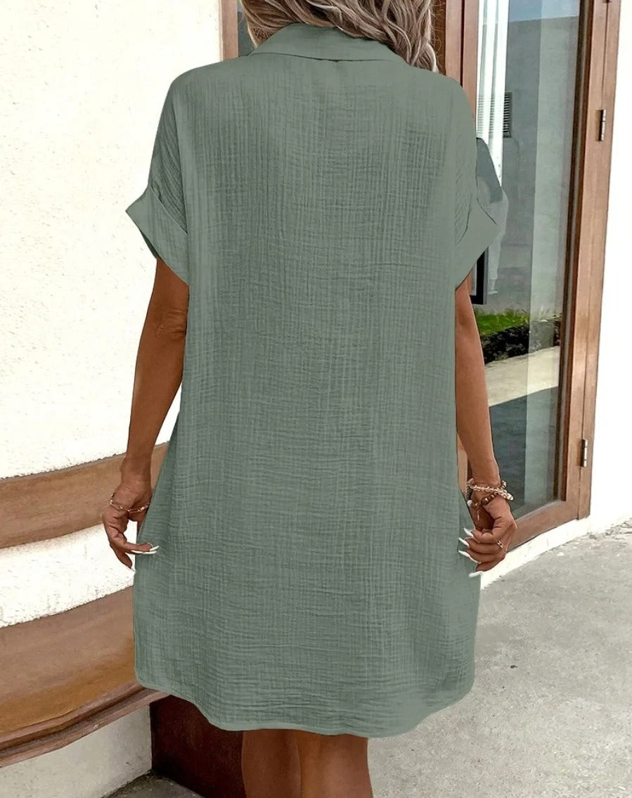 Women's Button Down Polo Style Shirt Dress With Pockets