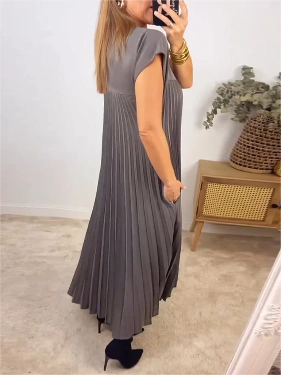 Sleeveless Pleated Simple Solid Color Dress👗