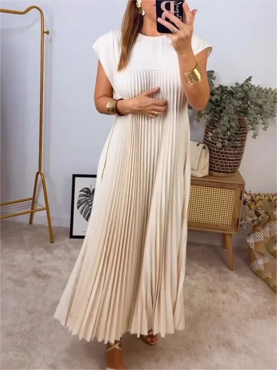 Sleeveless Pleated Simple Solid Color Dress👗