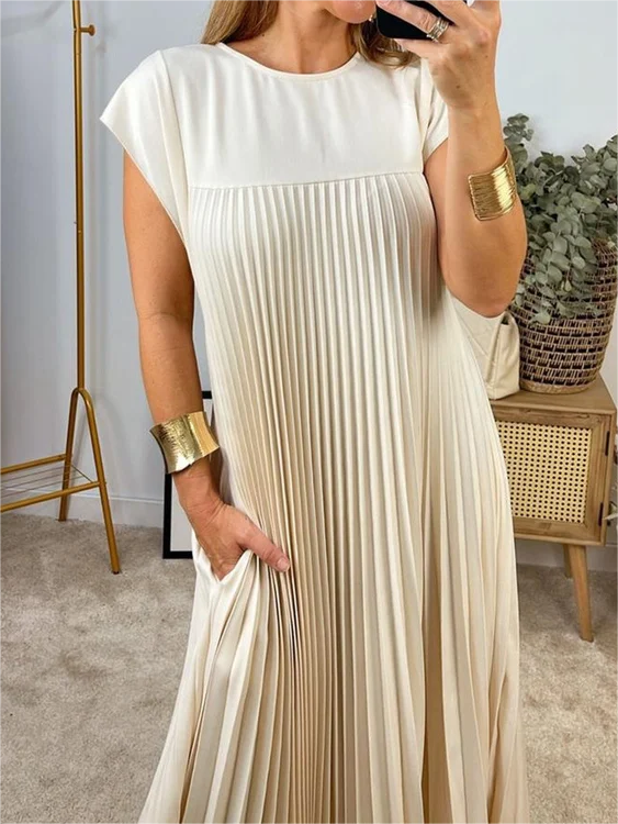 Sleeveless Pleated Simple Solid Color Dress👗