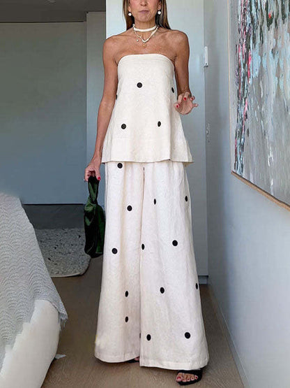 Classic Polka Dot Print Off-Shoulder Two-Piece Set