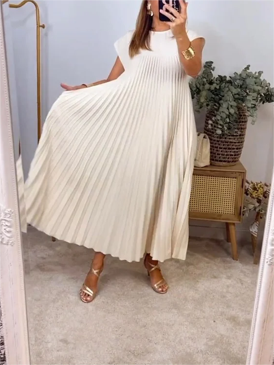 Sleeveless Pleated Simple Solid Color Dress👗