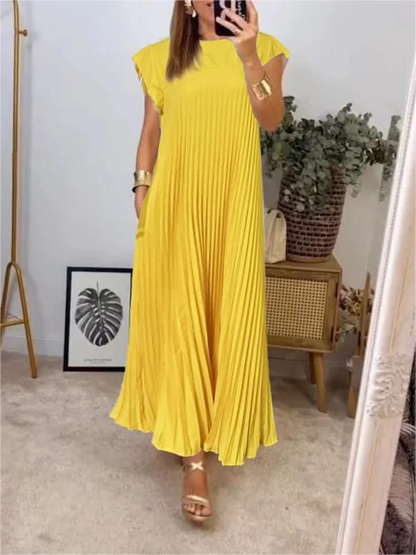 Sleeveless Pleated Simple Solid Color Dress👗