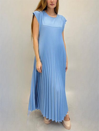 Sleeveless Pleated Simple Solid Color Dress👗