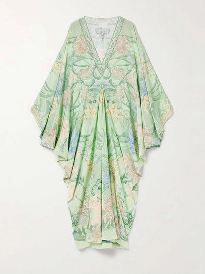 Green Floral Plunge Maxi Dress