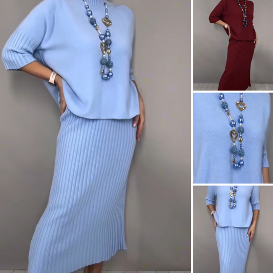 ✨ ⏳Time-Limited Special⏰Elegant Knit Sweater and Midi Skirt 2-Piece Set